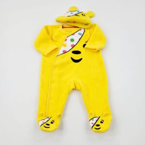 0-3-months - children in need yellow pudsey fleecy sleepsuit with hat