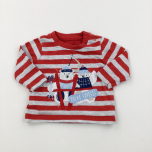 newborn-1st-size-up-to-1-month TU 'Polar Express' Polar Bear Skiers Red & Grey Striped Top