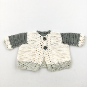 0-3-months - Green & Cream Handmade Crocheted Cardigan