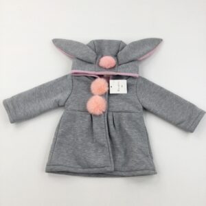3-6-months Pom Pom Bunny Grey Fabric Coat - Brand New With Tags