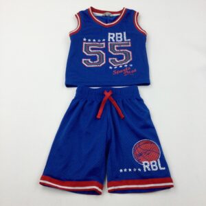 2-3-years Primark '55' Blue & Red Basketball Vest & Shorts