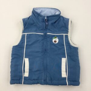 6-9-months - Bear Embroidered Blue Fleece Lined Gilet