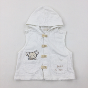 6-9-months Pitter Patter Elephant Appliqued White Lightweight Hooded Gilet