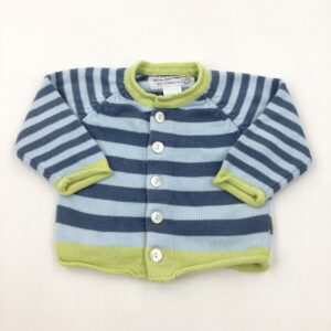 3-6-months Blue & Lime Green Striped Knitted Cardigan