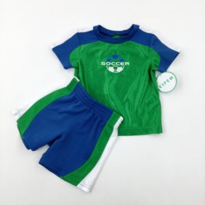 9-12-months 'Soccer' Blue & Green Sporty T-Shirt & Shorts Set - Brand New With Tags