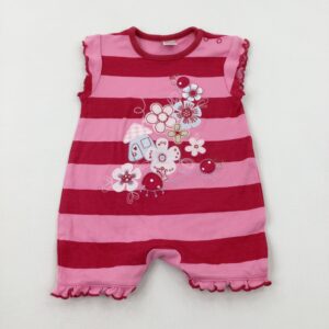 0-3-months Next Colorful Flowers Appliqued Pink Striped Romper