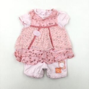 3-6-months Colourful Flowers & Spotty Pink Romper