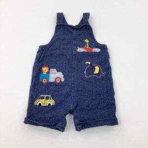 12-18-months Nutmeg Animals Embroidered Blue Short Dungarees