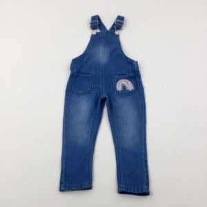 12-18-months Nutmeg Rainbow Embroidered Mid Blue Denim Dungarees