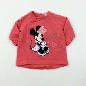 0-3-months Disney 'Minnie' Mouse Glittery Coral Sweatshirt