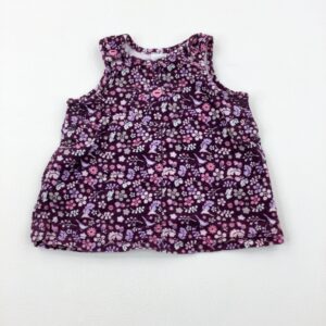 0-3-months H&M Birds & Flowers Purple Cord Dungaree Dress