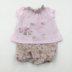 0-3-months 'Une Petite' Bear & Butterflies Appliqued Pink Romper