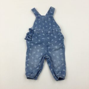 0-3-months Mothercare Flowers Mid Blue Denim Dungarees