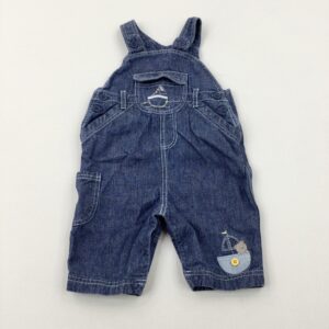 0-3-months TU Boats Embroidered Mid Blue Demin Dungarees