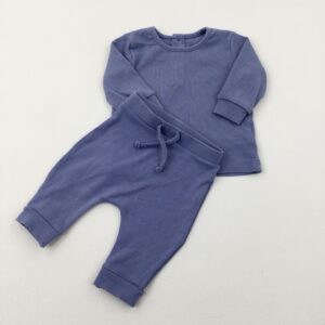 0-3-months Matalan Textured Blue Long Sleeve Top & Joggers Set