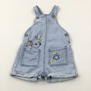 2-3-years Mothercare Bunny Appliqued Blue Striped Denim Short Dungarees