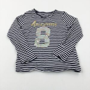 7-8-years F&F 'Awesome 8' Sequinned Black Striped Long Sleeve Top
