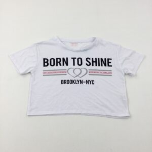 9-10-years Primark 'Born To Shine' Hearts White Cropped T-Shirt