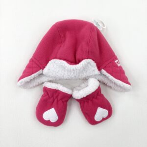 9-12-months George Hearts Appliqued Pink & White Fluffy Hat & Gloves Set  - Brand New With Tags