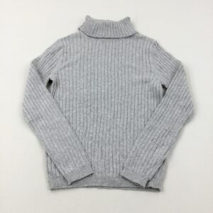 10-11-years George Textured Light Grey Roll Neck Knitted Jumper