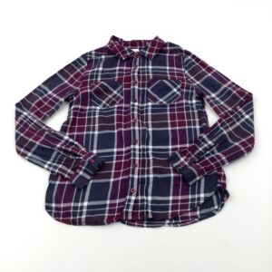 10-11-years F&F Navy & Purple Checked Long Sleeve Shirt