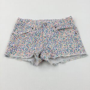 10-11-years H&M Flowers White Denim Shorts  - Adjustable Waist