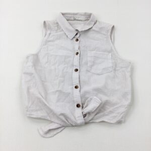 11-12-years H&M Textured White Sleeveless Tie Top Shirt