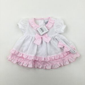 newborn-1st-size-up-to-1-month Nursery Time Embroidered Pink & White Dress & Headband - Brand New With Tags