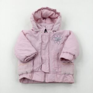 0-3-months Flower Appliqued Pale Pink Coat With Detachable Hood