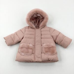 0-3-months George Pink Padded Coat With Fluffy Hood