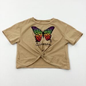 4-5-years Shein - 'California' Butterfly Tan Tie Top T-Shirt