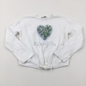 4-5-years George 'Happy' Tectured Heart White Long Sleeve Tie Top