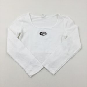 8-9-years Diamonte Motif White Long Sleeve Cropped Top