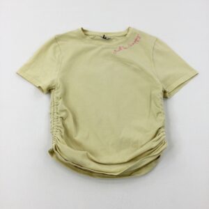 11-12-years F&F 'Just Be Happy' Gathered Sides Yellow T-Shirt