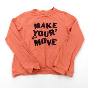 11-12-years - 'Make Your Move' Sequinned Orange Long Sleeve Top