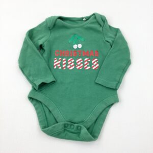 6-9-months F&F 'Christmas Kisses' Mistletoe Green Long Sleeve Bodysuit