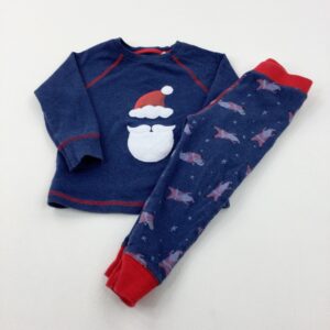 18-24-months Next Santa Patterned Navy Pyjamas (slightly wash worn)