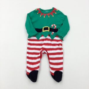 newborn-1st-size-up-to-1-month F&F Christmas Elf Green & Red Babygrow