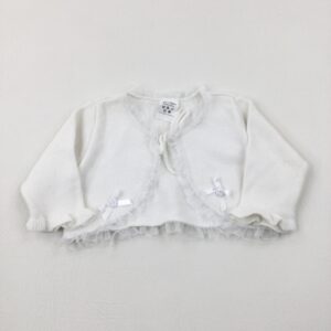 0-3-months White Knitted Cropped Cardigan With Lace Trim