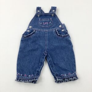 0-3-months Baby Mac - Flowers Embroidered Mid Blue Denim Dungarees