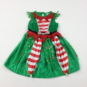 2-3-years TU Christmas Elf Red & Green Costume Dress (a few snags)