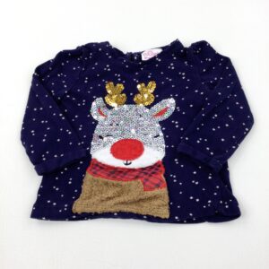 9-12-months Reindeer Sequinned Stars Navy Long Sleeve Top