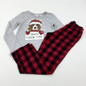 10-11-years H&M 'Snow Much Fun' Dog Grey & Red Checked Pyjamas