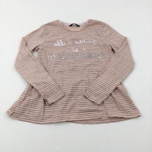 11-12-years George 'All I Want..' Sequinned Dusky Pink Striped Long Sleeve Top