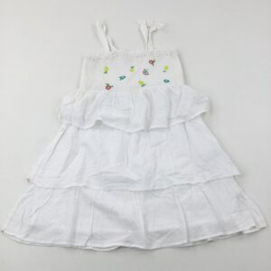 11-12-years Flowers Embroidered White Layered Floaty Dress (small mark on front)