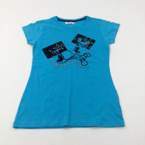 12-13-years 'Don't Stop The Music' Cassette Tapes Diamonte Blue T-Shirt