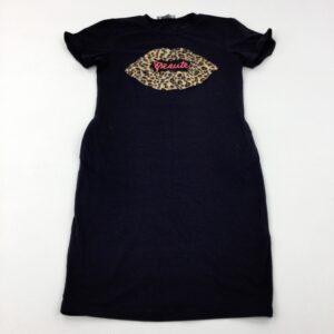 12-13-years Lips Animal Print Black Fitted Jersey Dress