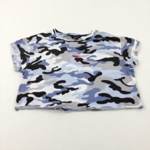 12-13-years New Look 'Los Angeles' Embroidered Camouflage Blue & Black Cropped T-Shirt