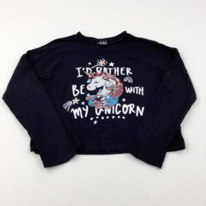 13-14-years F&F 'I'd Rather Be With Unicorn' Sequinned Black Long Sleeve Top