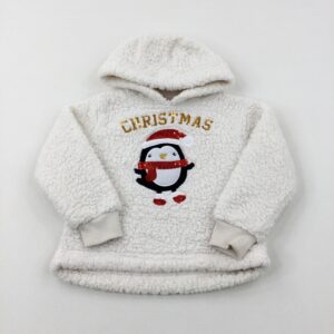 18-24-months Jeff & Co 'Christmas' Penguin Sequinned White Fluffy Hoodie